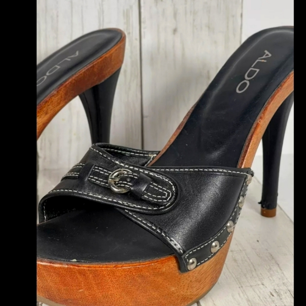 Aldo Leather Wooden Heels Women's SZ 8.5 Boho Size 39 Hippie Retro Vintage!!❣️